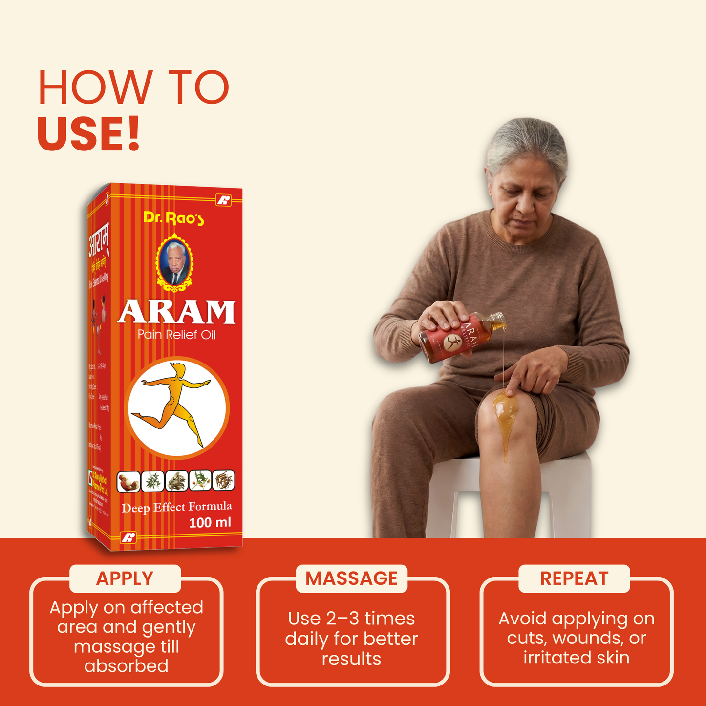 Back Pain, Knee Pain & Muscle Recovery Support – Aram Ayurvedic Pain Relief Oil (Roll-On Available)