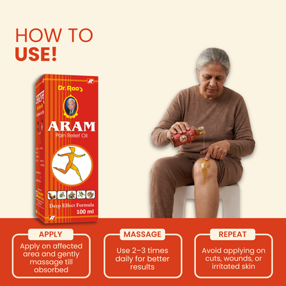 Back Pain, Knee Pain & Muscle Recovery Support – Aram Ayurvedic Pain Relief Oil (Roll-On Available)