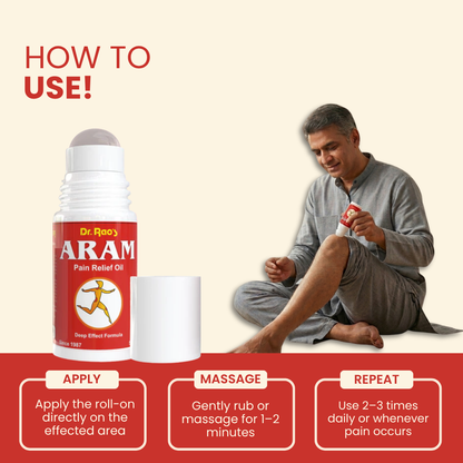 Back Pain, Knee Pain & Muscle Recovery Support – Aram Ayurvedic Pain Relief Oil (Roll-On Available)