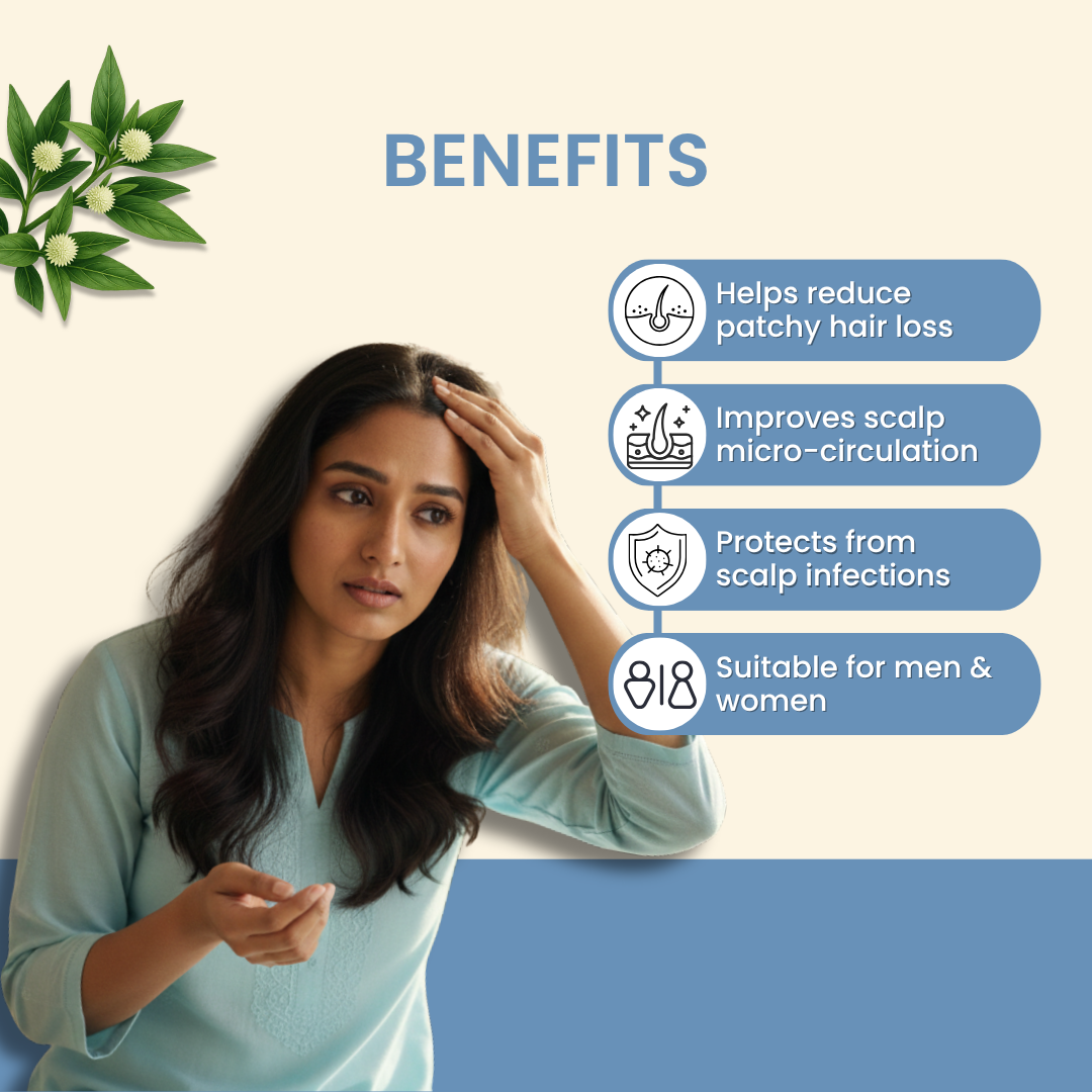 Reduce Bald Patches, Beard Hair Loss & Control Hair Thinning – Keshovin-A Ayurvedic Hair Oil for Alopecia
