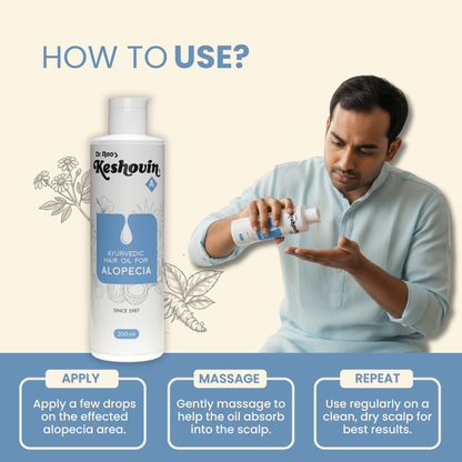 Reduce Bald Patches, Beard Hair Loss & Control Hair Thinning – Keshovin-A Ayurvedic Hair Oil for Alopecia